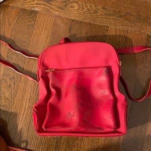 Red Leather Lancel Small Backpack